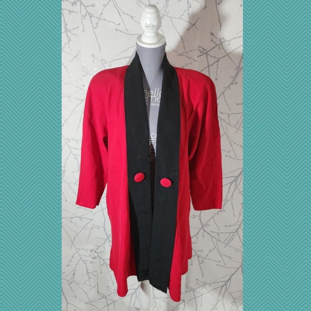 Algo Vtg Red & Black Colorblock Open Front Long B… - image 1